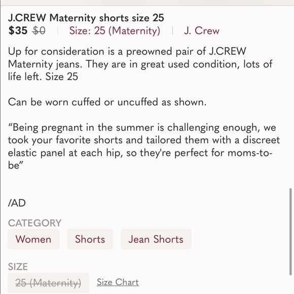 J.CREW Maternity shorts size 25 - Picture 9 of 9